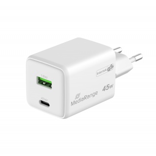 Ładowarka MEDIARANGE 45W, szybkie ładowanie, 1xUSB-C + 1xUSB-A, biały, Złącza i adaptery, Akcesoria komputerowe