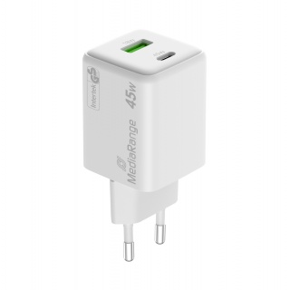 Ładowarka MEDIARANGE 45W, szybkie ładowanie, 1xUSB-C + 1xUSB-A, biały, Złącza i adaptery, Akcesoria komputerowe