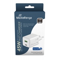 Ładowarka MEDIARANGE 45W, szybkie ładowanie, 1xUSB-C + 1xUSB-A, biały, Złącza i adaptery, Akcesoria komputerowe