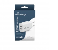 Ładowarka MEDIARANGE 12W, szybkie ładowanie, 2xUSB-A, biały, Złącza i adaptery, Akcesoria komputerowe