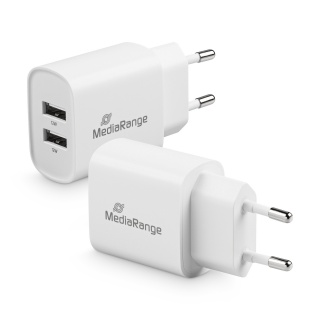 Ładowarka MEDIARANGE 12W, szybkie ładowanie, 2xUSB-A, biały, Złącza i adaptery, Akcesoria komputerowe