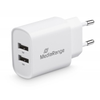 Ładowarka MEDIARANGE 12W, szybkie ładowanie, 2xUSB-A, biały, Złącza i adaptery, Akcesoria komputerowe