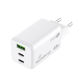 Ładowarka MEDIARANGE 65W, szybkie ładowanie, 2xUSB-C + 1xUSB-A, biały, Złącza i adaptery, Akcesoria komputerowe