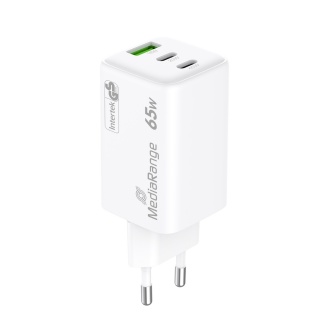 Ładowarka MEDIARANGE 65W, szybkie ładowanie, 2xUSB-C + 1xUSB-A, biały, Złącza i adaptery, Akcesoria komputerowe