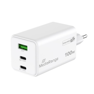 Adapter MEDIARANGE 100W, szybkie ładowanie, 2xUSB-C + 1xUSB-A, biały, Złącza i adaptery, Akcesoria komputerowe