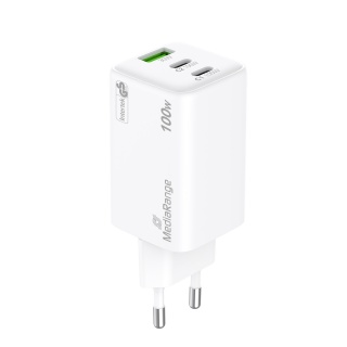 Adapter MEDIARANGE 100W, szybkie ładowanie, 2xUSB-C + 1xUSB-A, biały, Złącza i adaptery, Akcesoria komputerowe