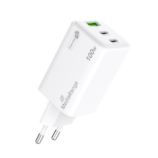 Adapter MEDIARANGE 100W, szybkie ładowanie, 2xUSB-C + 1xUSB-A, biały, Złącza i adaptery, Akcesoria komputerowe