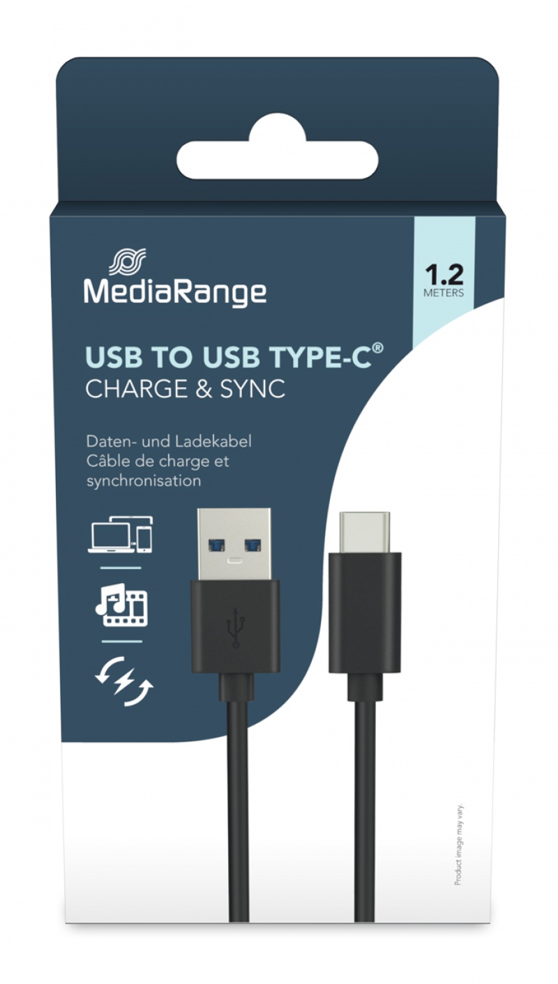 Cable USB-C MEDIARANGE, USB 3.0, 1,2m, black, Connectors and adapters, Computer accessories