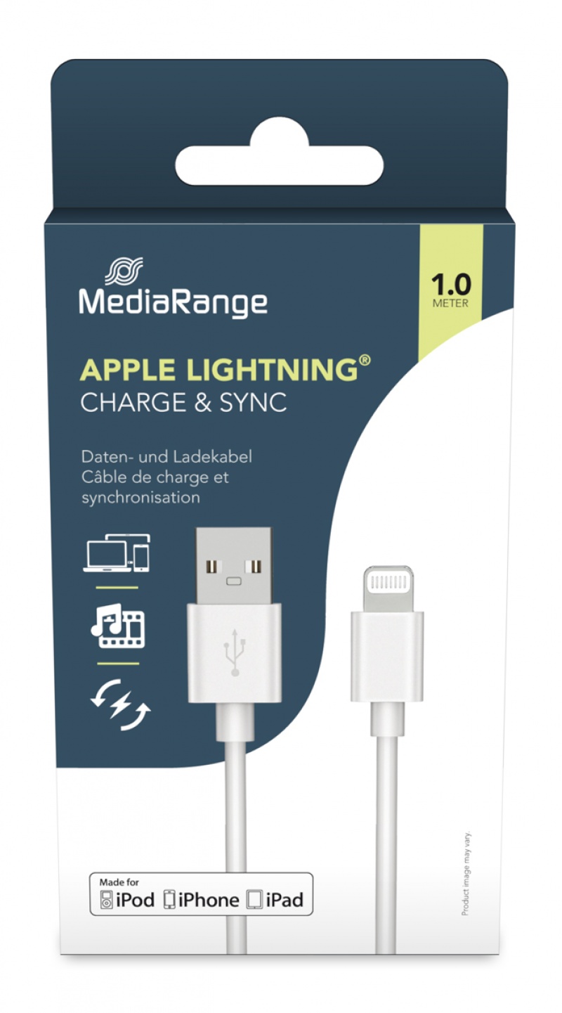 Kabel MEDIARANGE Apple Lightning, USB 2.0, 1,0m, biały, Złącza i adaptery, Akcesoria komputerowe