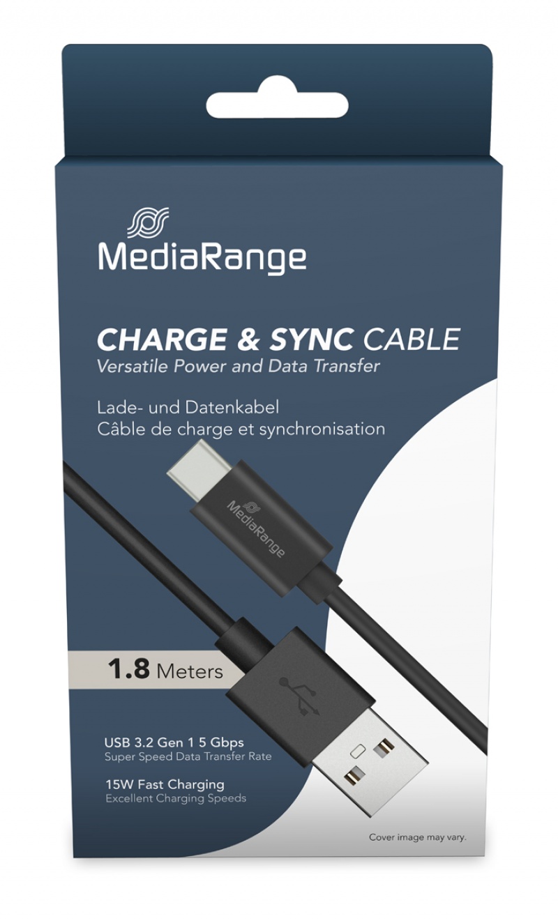 Cable USB-C MEDIARANGE, USB 3.0, 1,8m, black, Connectors and adapters, Computer accessories
