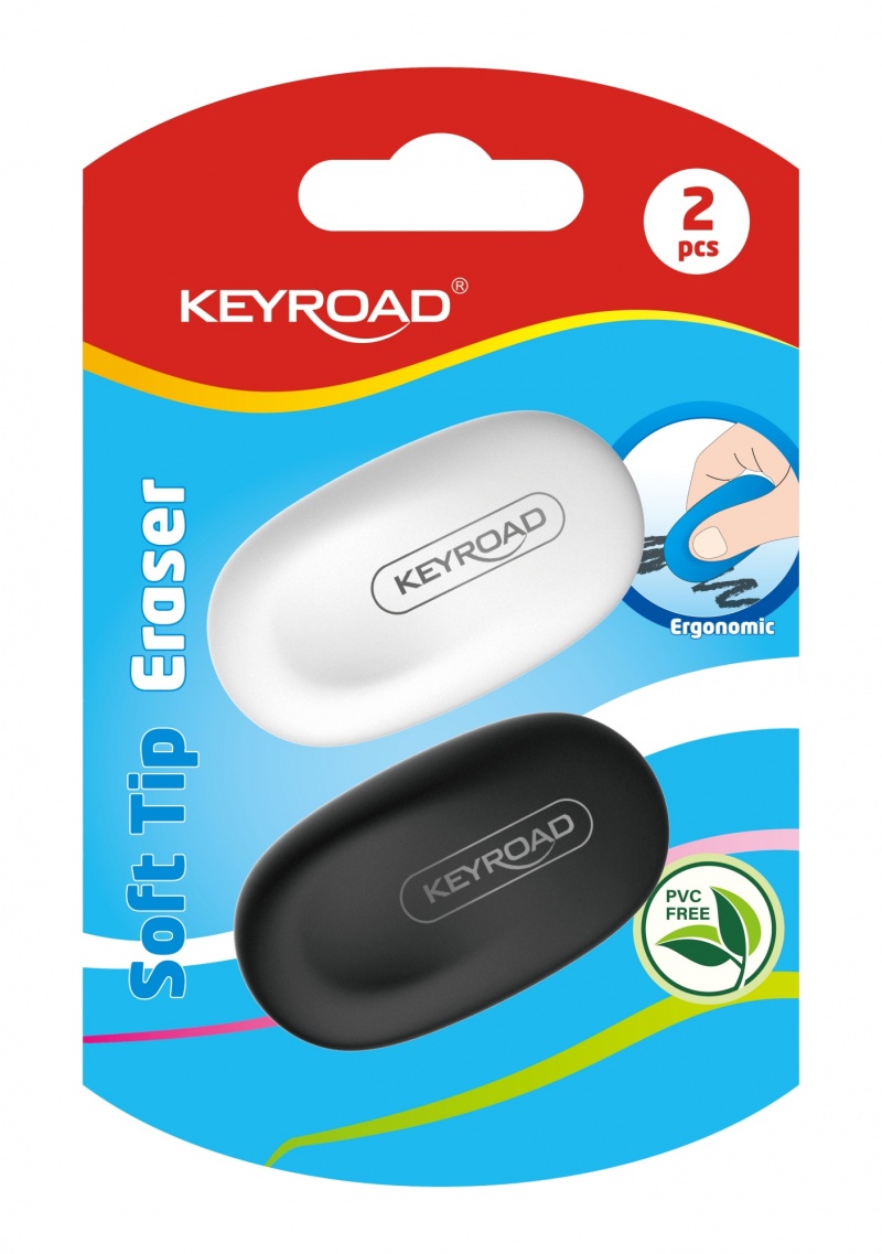 Gumka do ścierania KEYROAD Soft Tip, 2 szt., blister, mix kolorów, Gumki, Artykuły do pisania i korygowania