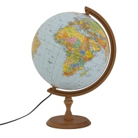 Political-physical globe GŁOWALA, illuminated, wood. low foot, dia. 320mm, in a box, with AR application