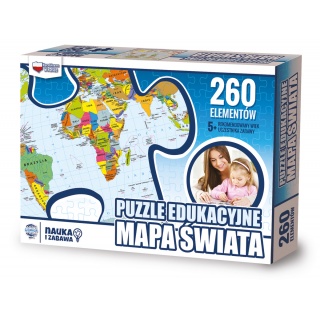 Puzzle edukacyjne GŁOWALA, mapa Świata, 260 elementów, 60x40cm, Produkty kreatywne, Artykuły szkolne
