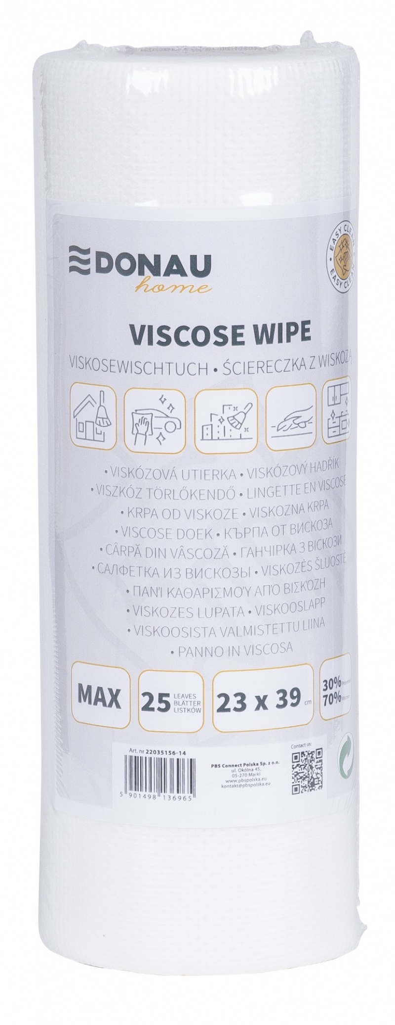 All-purpose cloths DONAU HOME, with viscose 70%, roll, max, 23x39cm, 25 leaves, white