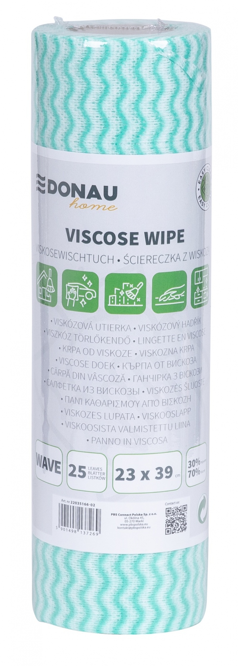 All-purpose cloths DONAU HOME, with viscose 70%, roll, wave, 23x39cm, 25 leaves, green