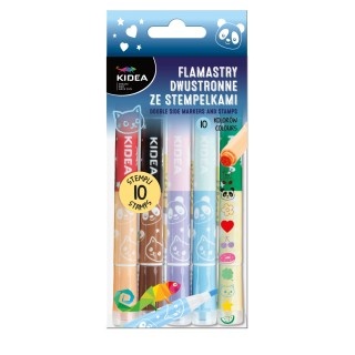 DWUSTRONNE FLAMASTRY ZE STEMPELKAMI 10 KOL.KIDEA, Flamastry, Plastyka