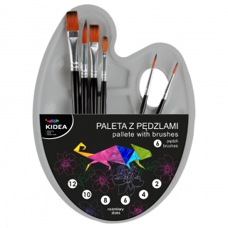 PALETA Z PĘDZLAMI 7 ELEMENTÓW KIDEA, Pędzle, Plastyka