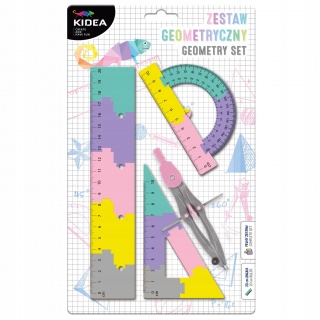 ZESTAW GEOMETRYCZNY B PUZZLE 20cm.4 EL.KIDEA, Zestawy, Art. kreślarskie