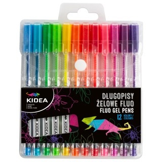 DŁUGOPISY ŻELOWE FLUO A 12 KOLORÓW KIDEA, Długopisy żelowe, Art. do pisania i korygowania