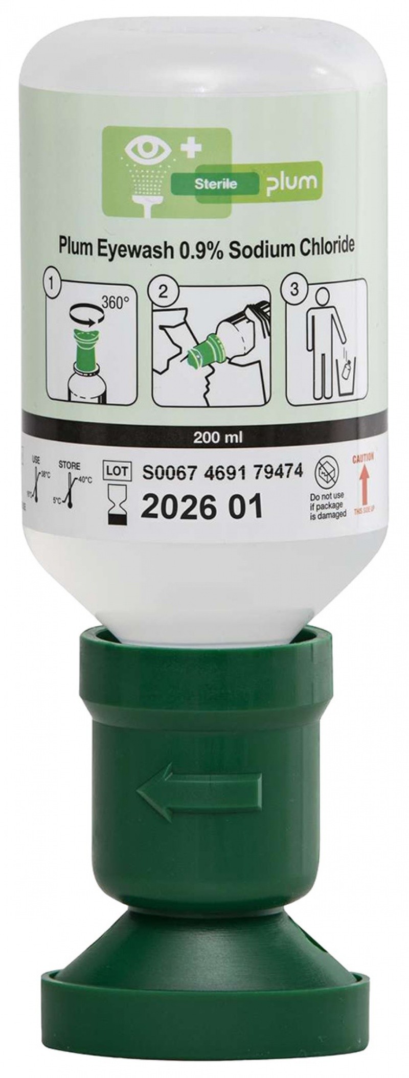 Płyn do oczu PLUM Eyewash, 0,9% chlorku sodu, z nakładką na oko, 200ml, Apteczki, Ochrona indywidualna