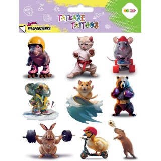 TATUAŻE ZMYWALNE 15x20cm.SPORTS ANIMALS H.COLOR, Naklejki, Art. kreatywne