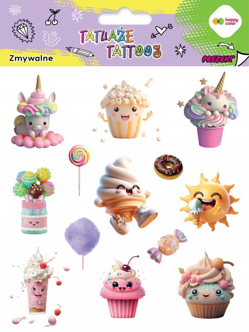 TATUAŻE ZMYWALNE 15x20cm.SWEETS H.COLOR, Naklejki, Art. kreatywne