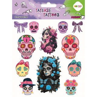 TATUAŻE ZMYWALNE 15x20cm.PINK SKULLS HAPPY COLOR, Naklejki, Art. kreatywne