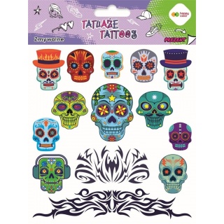 TATUAŻE ZMYWALNE 15x20cm.BLUE SKULLS HAPPY COLOR, Naklejki, Art. kreatywne