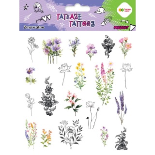 TATUAŻE ZMYWALNE 15x20cm.FLOWERS HAPPY COLOR, Naklejki, Art. kreatywne