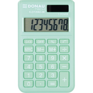 Kalkulator kieszonkowy DONAU TECH, 8-cyfr. wyświetlacz, wym. 97x60x10 mm, jasnozielony, Kalkulatory, Urządzenia i maszyny biurowe