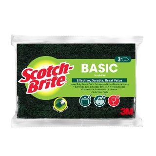 Zmywak do szorowania SCOTCH BRITE Basic, włóknina, 3 szt., zielony, Akcesoria do sprzątania, Artykuły higieniczne i dozowniki