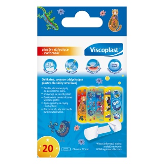 Plastry dziecięce VISCOPLAST Zwierzęta, 72x25mm, 20 szt., pudełko, Plastry, apteczki, Artykuły higieniczne i dozowniki