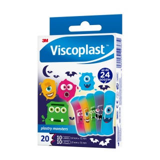 Plastry dziecięce VISCOPLAST Monsters, 2 rozmiary, 20 szt., pudełko, Plastry, apteczki, Artykuły higieniczne i dozowniki