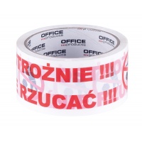 Taśma pakowa OFFICE PRODUCTS, ostrożnie nie rzucać, 48mm x 50y, 36mic, 1szt., biała, Taśmy pakowe, Koperty i akcesoria do wysyłek