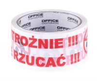 Taśma pakowa OFFICE PRODUCTS, ostrożnie nie rzucać, 48mm x 50y, 36mic, 1szt., biała, Taśmy pakowe, Koperty i akcesoria do wysyłek