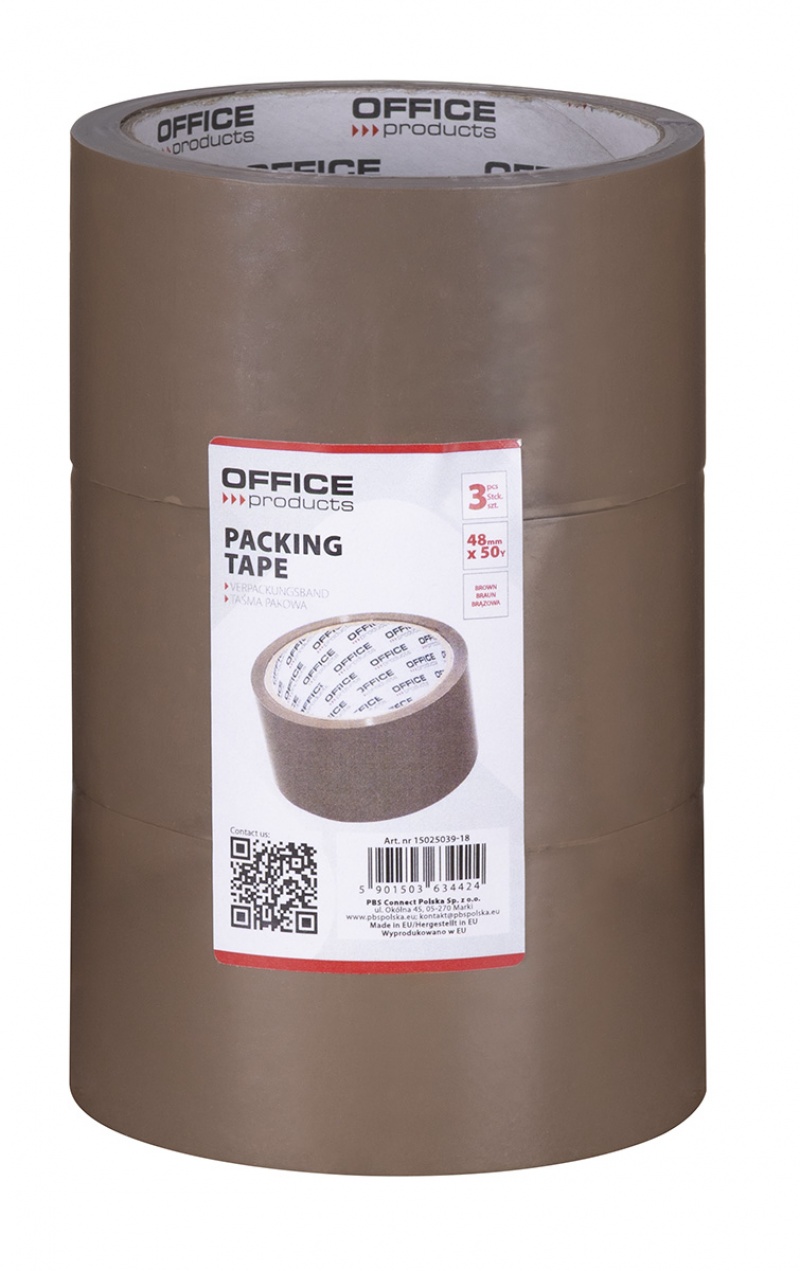 Packing tape OFFICE PRODUCTS, 48mm x 50y, 36mic, 3 pcs, brown