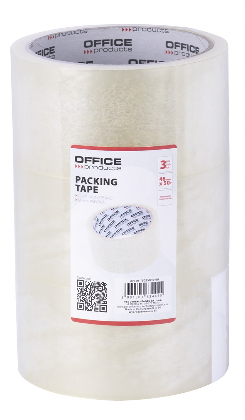 Packing tape OFFICE PRODUCTS, 48mm x 50y, 36mic, 3 pcs, transparent