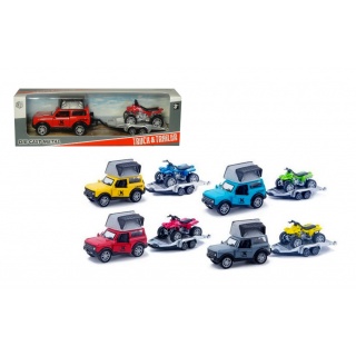 POJAZDY METAL. AUTO TERENOWE Z PRZYCZEPĄ I QUADEM, Pojazdy, Zabawki