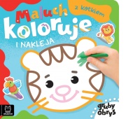 Maluch koloruje i nakleja z kotkiem. Gruby obrys