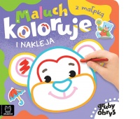 Maluch koloruje i nakleja z małpką. Gruby obrys