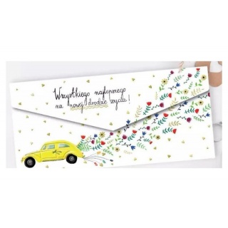 Koperta Ślub ŻÓŁTE AUTO, Karnety, kartki okolicznościowe, Art. dekoracyjne i prezentowe