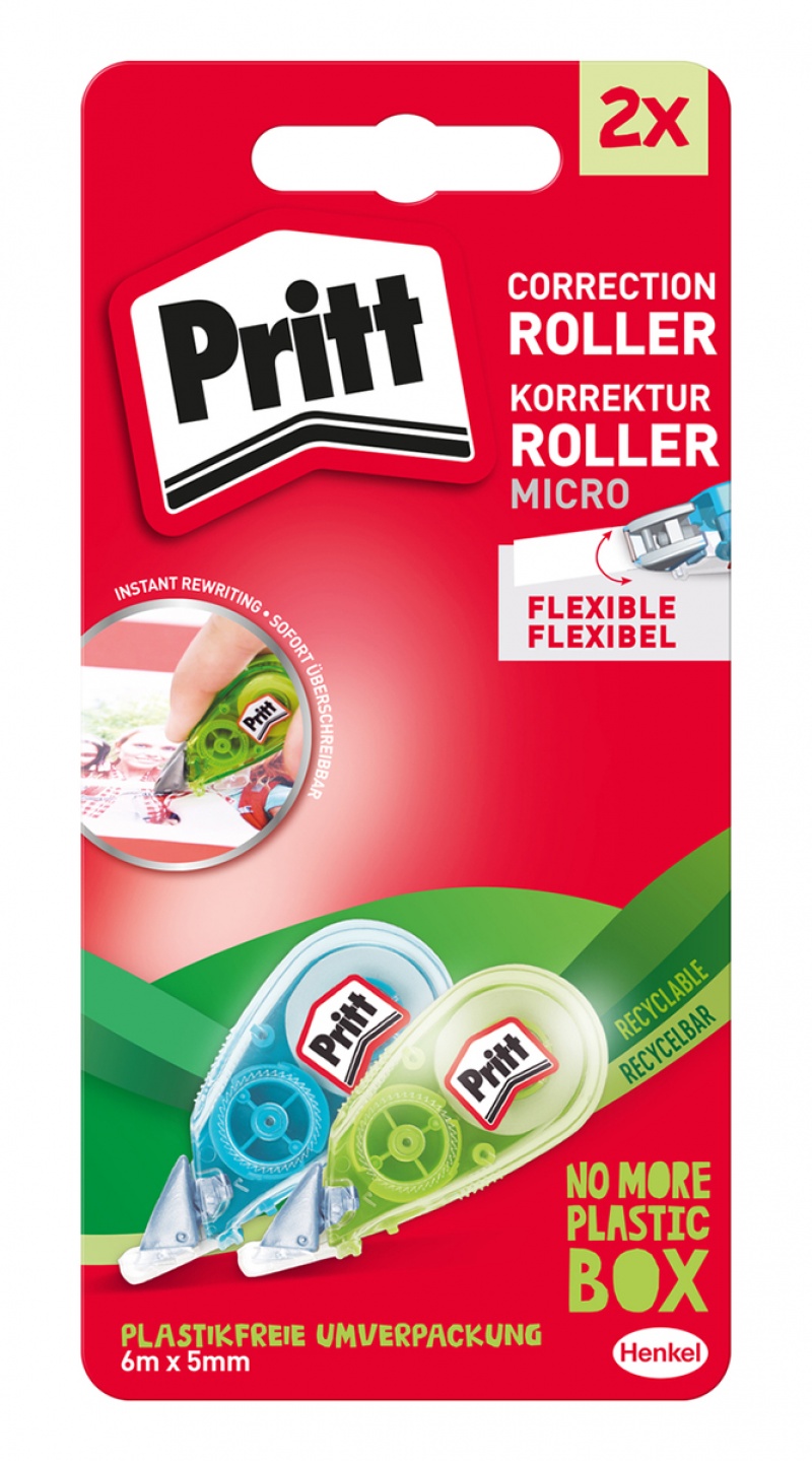 Korektor w taśmie PRITT, micro roller, 5mm x 6m, 2 szt., blister, mix kolorów, Korektory, Artykuły do pisania i korygowania