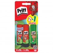 Klej w sztyfcie PRITT, 2x22g + 1x20g neon, blister, mix kolorów, Kleje, Drobne akcesoria biurowe