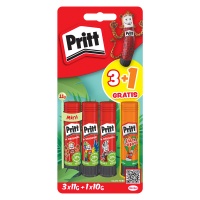 Klej w sztyfcie PRITT, 3x11g + 1x10g neon, blister, mix kolorów, Kleje, Drobne akcesoria biurowe