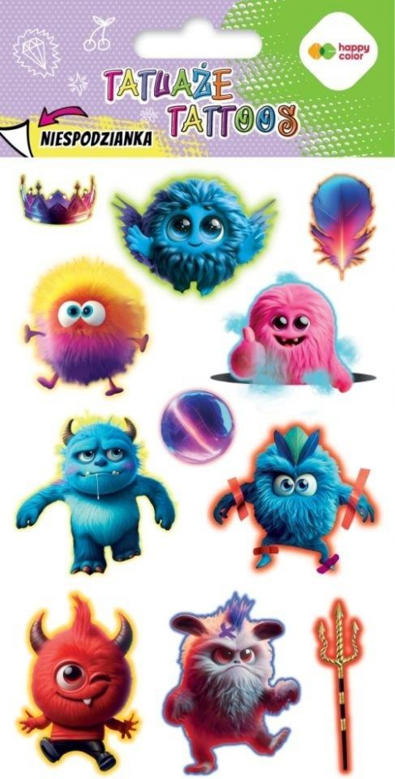 Tatuaże zmywalne MONSTERS 100x200mm.H.COLOR, Naklejki, Art. kreatywne