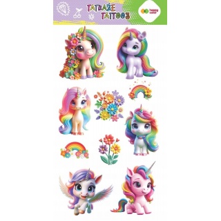 Tatuaże zmywalne FLOWER UNICORNS 100x200mm.H.COL., Naklejki, Art. kreatywne