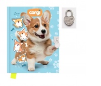 Pamiętnik z kłódką Corgi 14x18cm.80k., Pamiętniki, Zeszyty i bloki