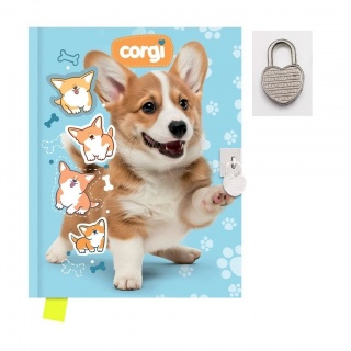 Pamiętnik z kł&oacute;dką Corgi 14x18cm.80k., Pamiętniki, Zeszyty i bloki