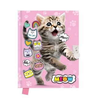 Pamiętnik z kłódką Meow 14x18cm.80k., Pamiętniki, Zeszyty i bloki