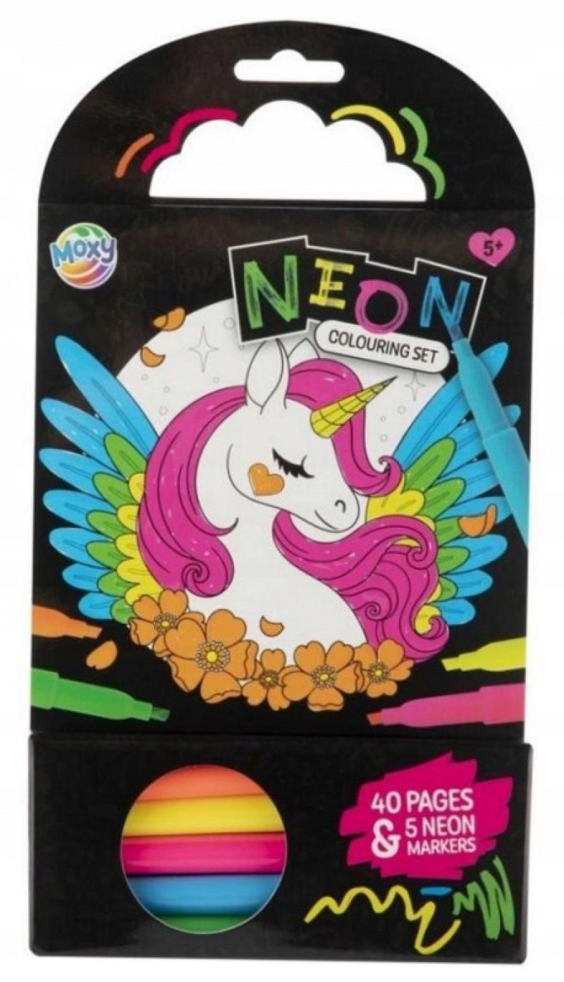 KOLOROWANKA CZARNA + 5 NEONOWYCH MARKER&Oacute;W, Kolorowanki, Książeczki